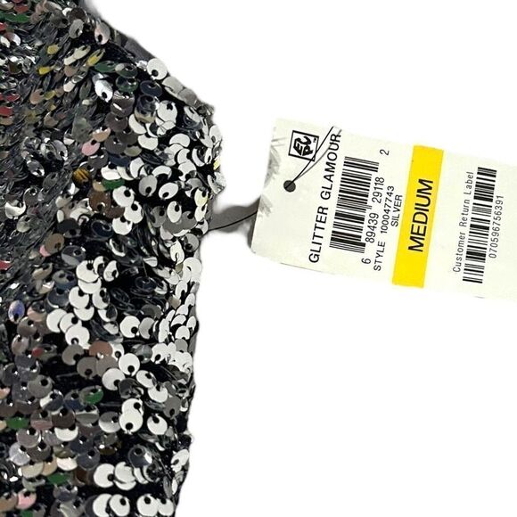 Bar lII Women's Silver Sequined Ruffled V-Neck Slip Dress Size Medium - Picture 9 of 10